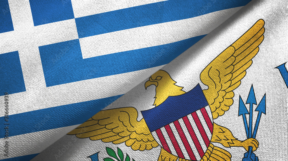 Greece and Virgin Islands United States two flags textile cloth, fabric texture Greece and Virgin Islands United States two flags textile cloth, fabric texture