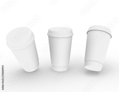 template empty plastic glass mockup white background , 3d rendering