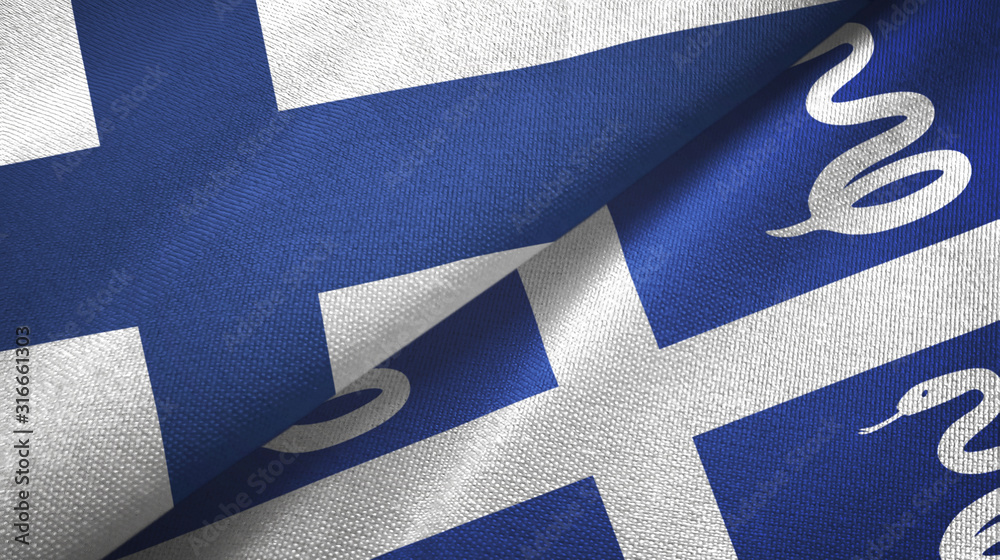 Finland and Martinique snake two flags textile cloth, fabric texture Finland and Martinique snake two flags textile cloth, fabric texture