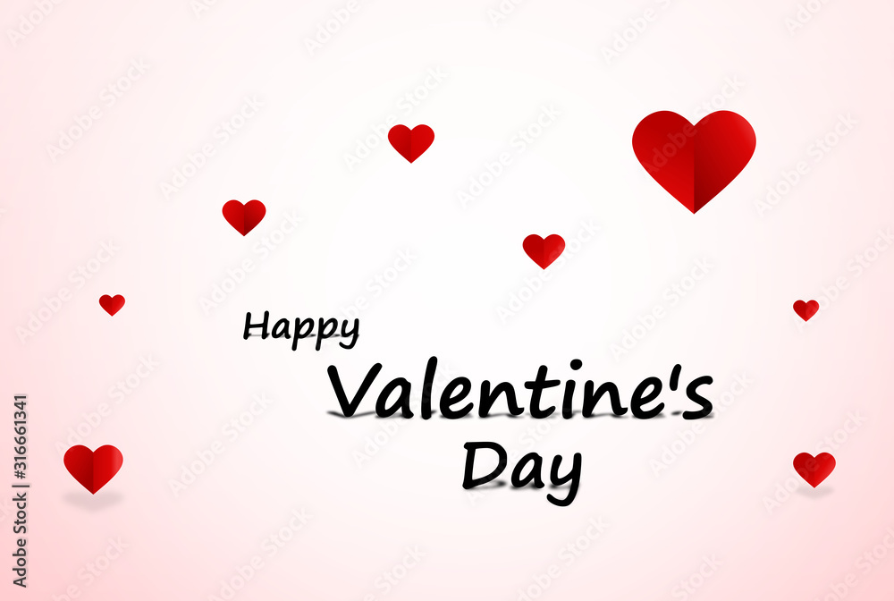 Happy Valentine's day. of paper craft design, contain white and red hearts are holding by sting on top, soft red background. Poster, invitation and greeting card template