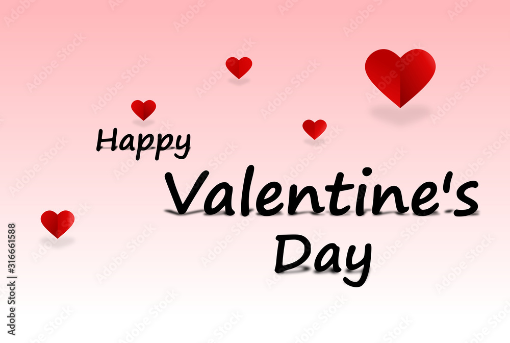Happy Valentine's day. of paper craft design, contain white and red hearts are holding by sting on top, soft red background. Poster, invitation and greeting card template
