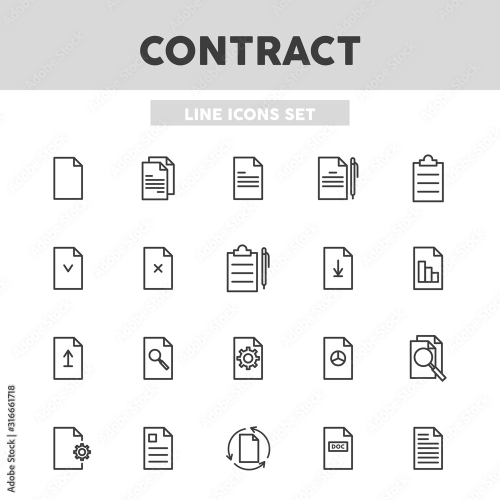 Contracts simple set line icons. Files, papers, contracts and etc. Vector illustration symbol elements for web design. Contracts simple set line icons. Files, papers, contracts and etc. Vector illustration symbol elements for web design.