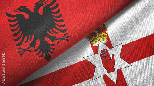 Albania and Northern Ireland two flags textile cloth, fabric texture