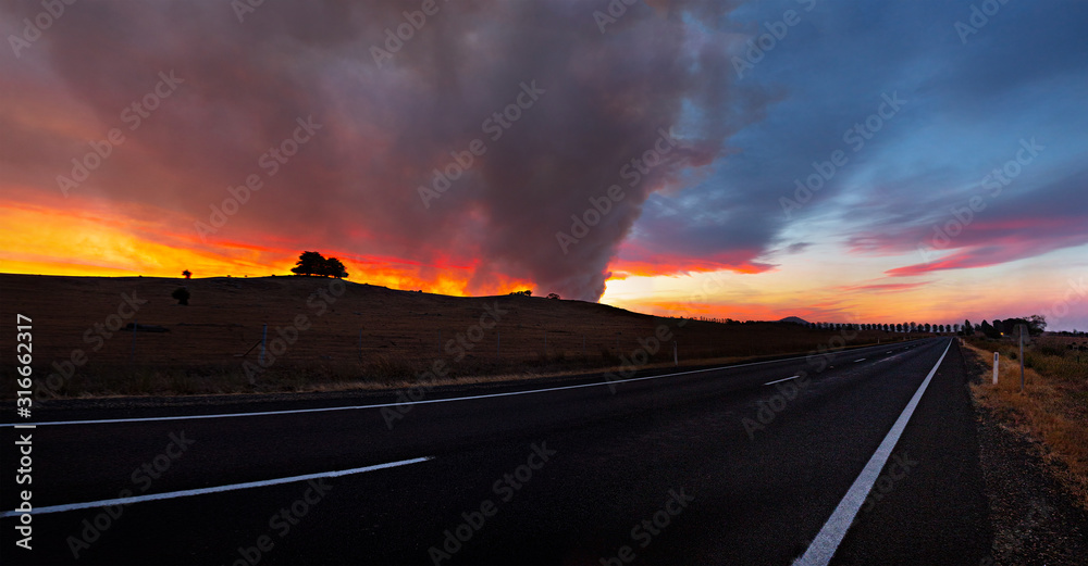 Bush fire burning in rural Australia
