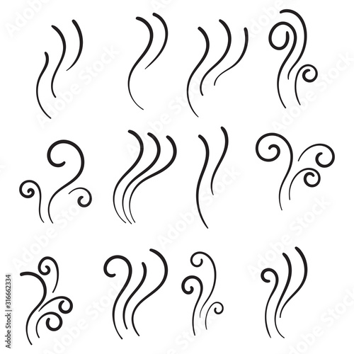 hand drawn Aromas vaporize icons. Smells vector line icon set, hot aroma, stink or cooking steam symbols, smelling or vapor, smoking or odors signs