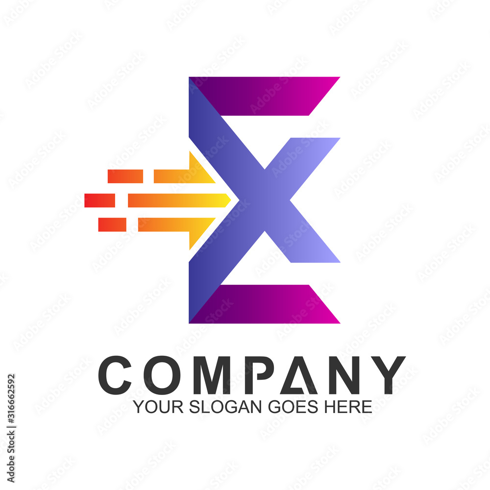 EX logo, letter E and letter X with fast movement shape, express icon,delivery service logo