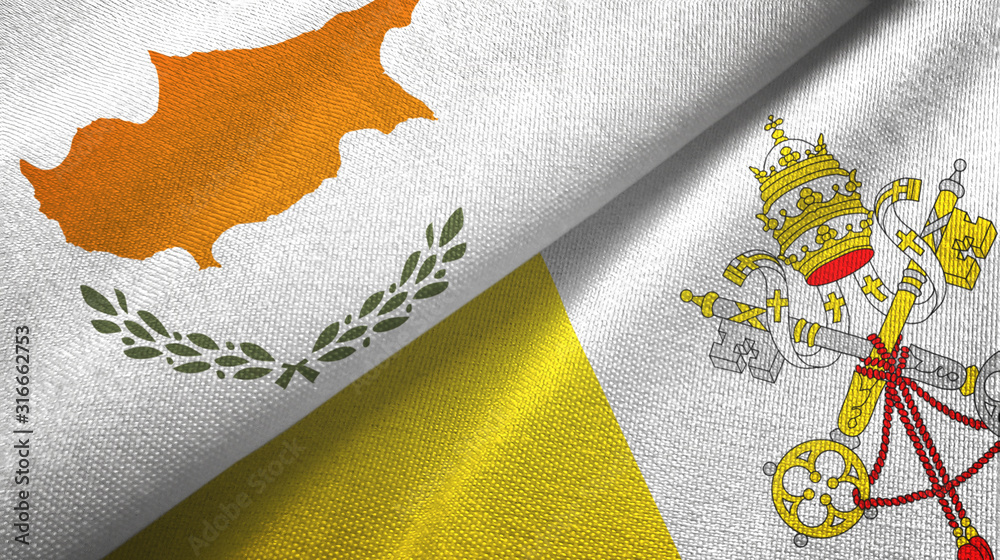 Cyprus and Vatican two flags textile cloth, fabric texture Cyprus and Vatican two flags textile cloth, fabric texture