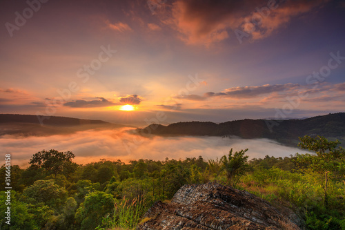 Phu Pha Nong  Landscape sea of mist  in border  of  Thailand and Laos  Loei  province Thailand.