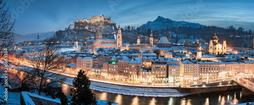 Salzburg panorama at Christmas time in winter, Austria