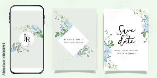 Slika na platnu Summer Flower Wedding Invitation set, floral invite thank you, rsvp modern card