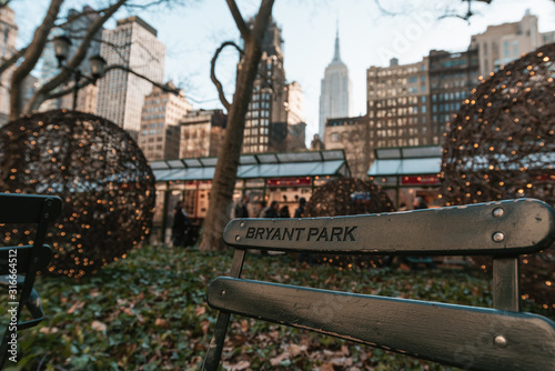 Photography Bryant park bench in autumn