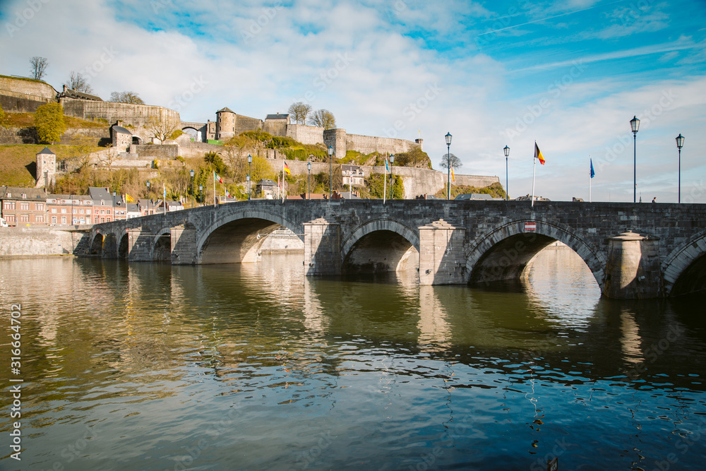 Historic town of Namur with Old Bridge and river Meuse, Wallonia, Belgium