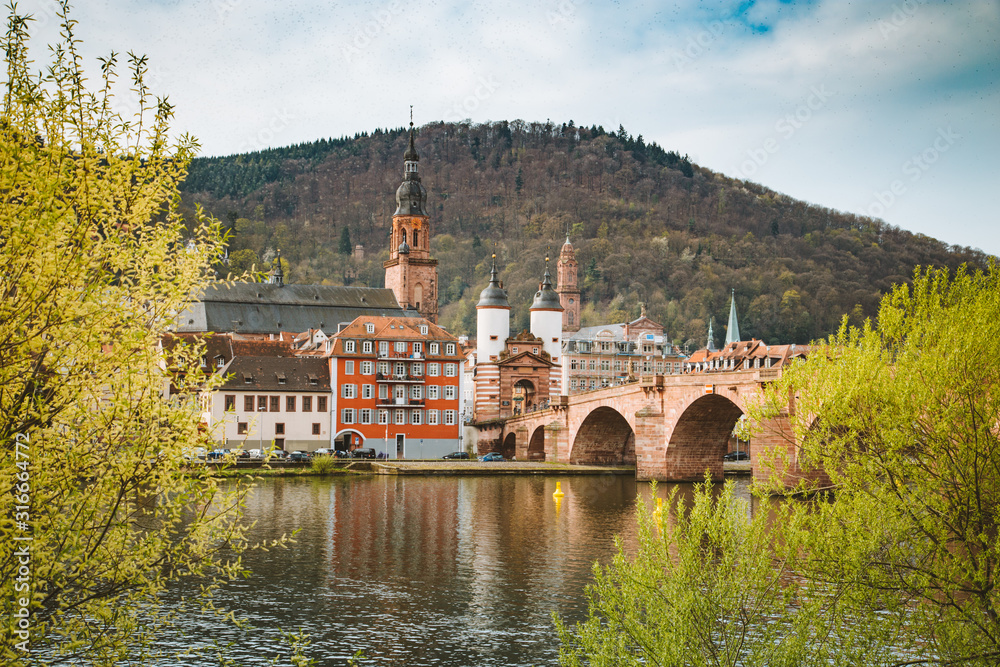 Heidelberg city panorama with Neckar river, Baden-Wurttemberg, Germany
