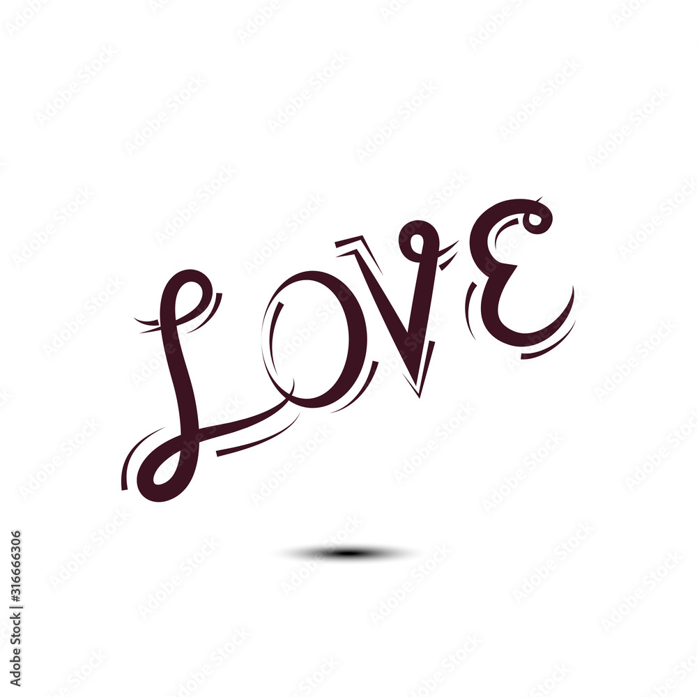 Fototapeta premium Love text. Calligraphic Lettering. Valentine's day greeting card template. Vector illustration.