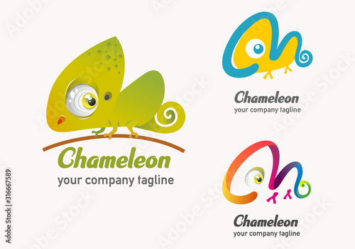 collection of chameleon logo mascot for business and company with different style