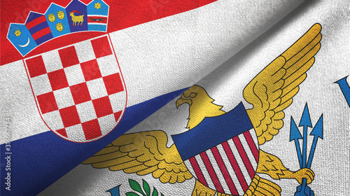 Fototapeta Naklejka Na Ścianę i Meble -  Croatia and Virgin Islands United States two flags textile cloth, fabric texture