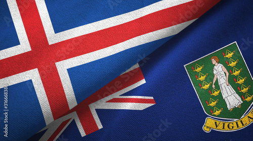 Iceland and Virgin Islands British two flags textile cloth, fabric texture photo