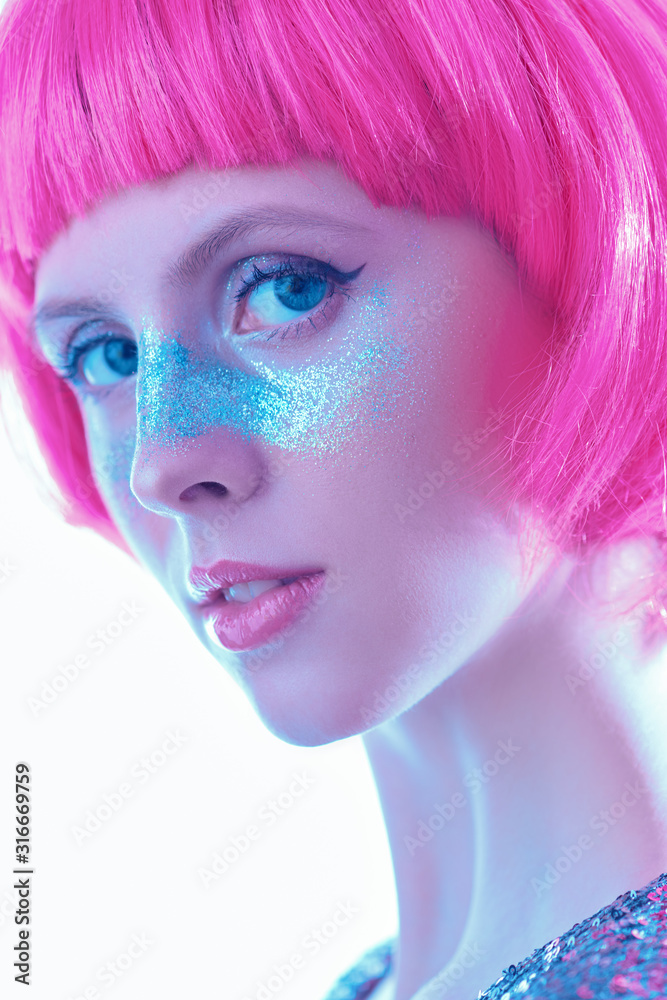 pink wig and silvery make up pink wig and silvery make up
