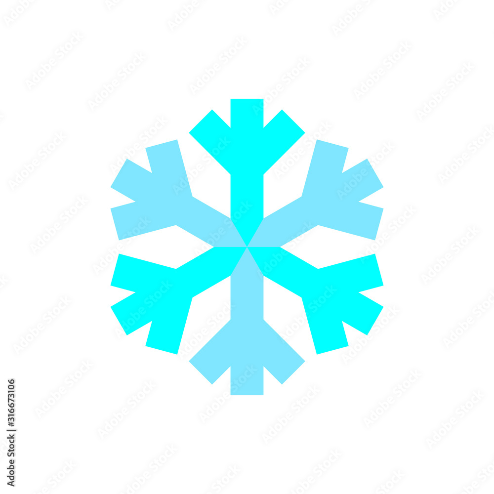 Blue snowflake symbol vector on white background.