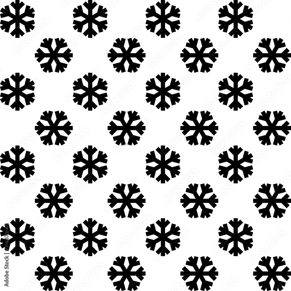 Black snowflakes symbol vector repeat pattern on white background. Black snowflakes symbol vector repeat pattern on white background.