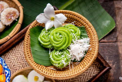 Rice Flour Custard,Thai Dessert Kanom Piakpoon.