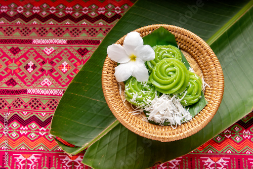 Rice Flour Custard,Thai Dessert Kanom Piakpoon.