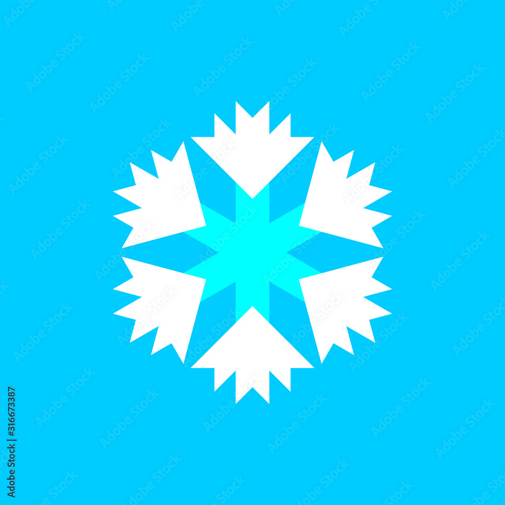 Blue and white snowflake sign vector on blue background. Blue and white snowflake sign vector on blue background.