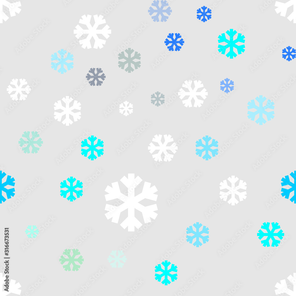 Blue and white snowflakes symbol vector repeat pattern on grey background. Blue and white snowflakes symbol vector repeat pattern on grey background.