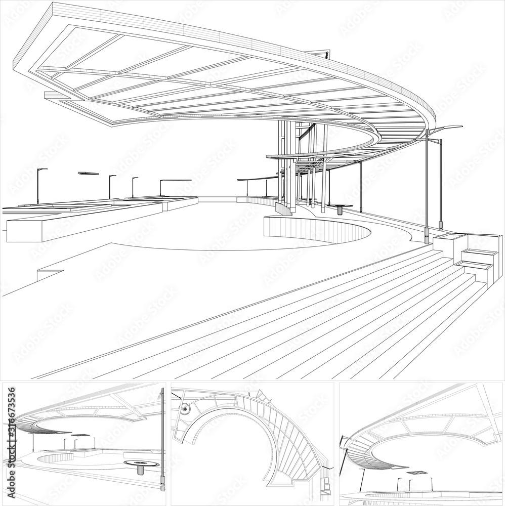 Abstract Construction Structure Of Lines Vector. Isolated Illustration On White Background. Canopy Eaves Structure.