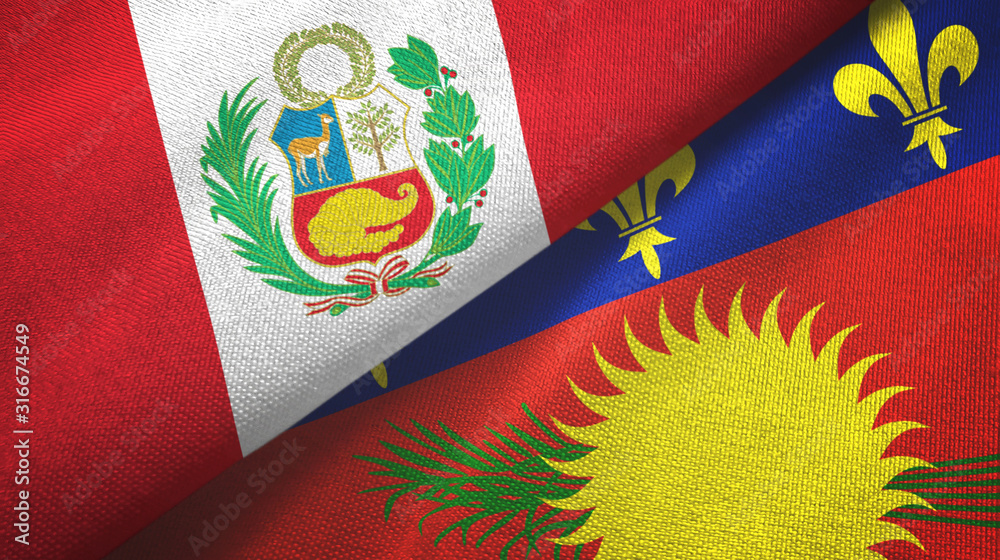 Peru and Guadeloupe two flags textile cloth, fabric texture