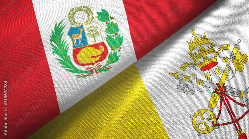 Peru and Vatican two flags textile cloth, fabric texture Peru and Vatican two flags textile cloth, fabric texture