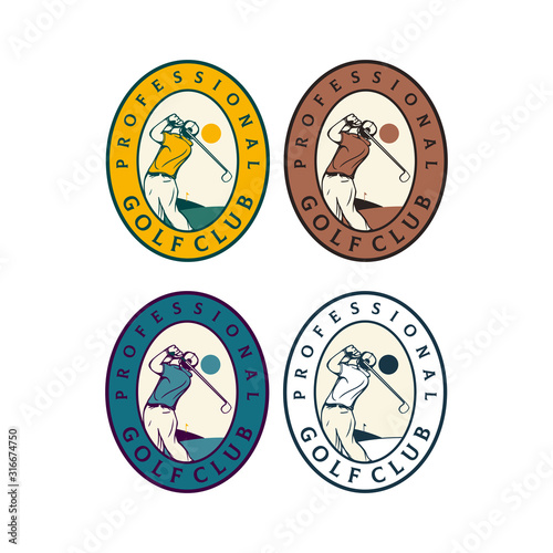 professional golf club badge logo design man illustration retro vintage