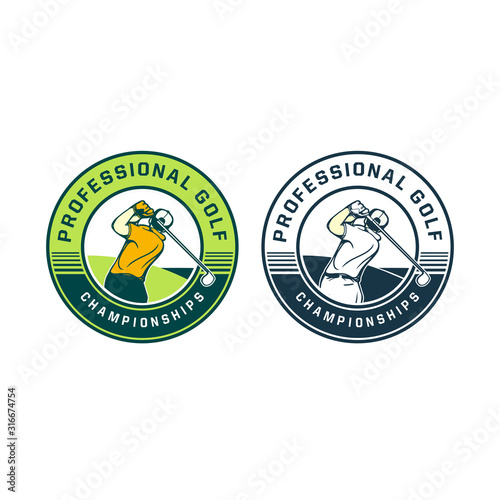 professional golf championship logo badge vintage retro design