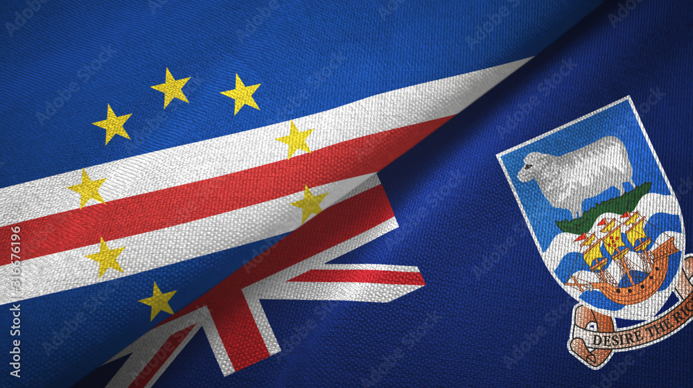 Cabo Verde and Falkland Islands two flags textile cloth, fabric texture Cabo Verde and Falkland Islands two flags textile cloth, fabric texture