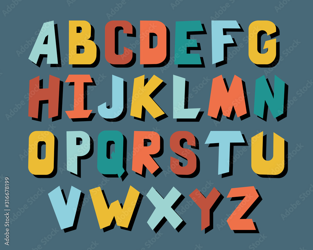 Cosmic children alphabet, different colors - vector illustration EPS 10