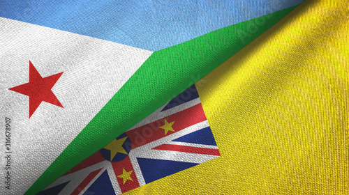 Djibouti and Niue two flags textile cloth, fabric texture photo