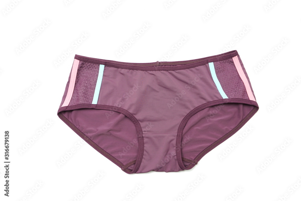 Flat lay of Purple Panties isolated on white background Flat lay of Purple Panties isolated on white background