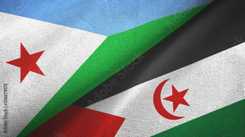 Djibouti and Western Sahara two flags textile cloth, fabric texture