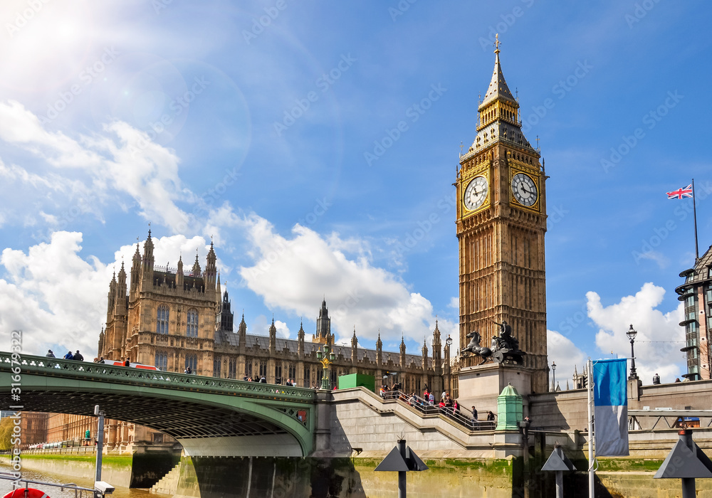 Big Ben tower of Westminster palace, London, UK - obrazy, fototapety, plakaty 