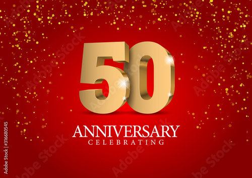Anniversary 50. gold 3d numbers. Poster template for Celebrating 50th anniversary event party. Vector illustration