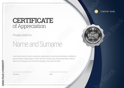 Silver Certificate template. Diploma of modern design or gift certificate. Vector illustration.