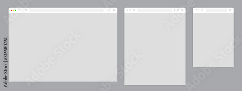 Web browser window white template. Sample frame design Internet page mockup. Blank screen web browser in flat design. Vector illustration photo