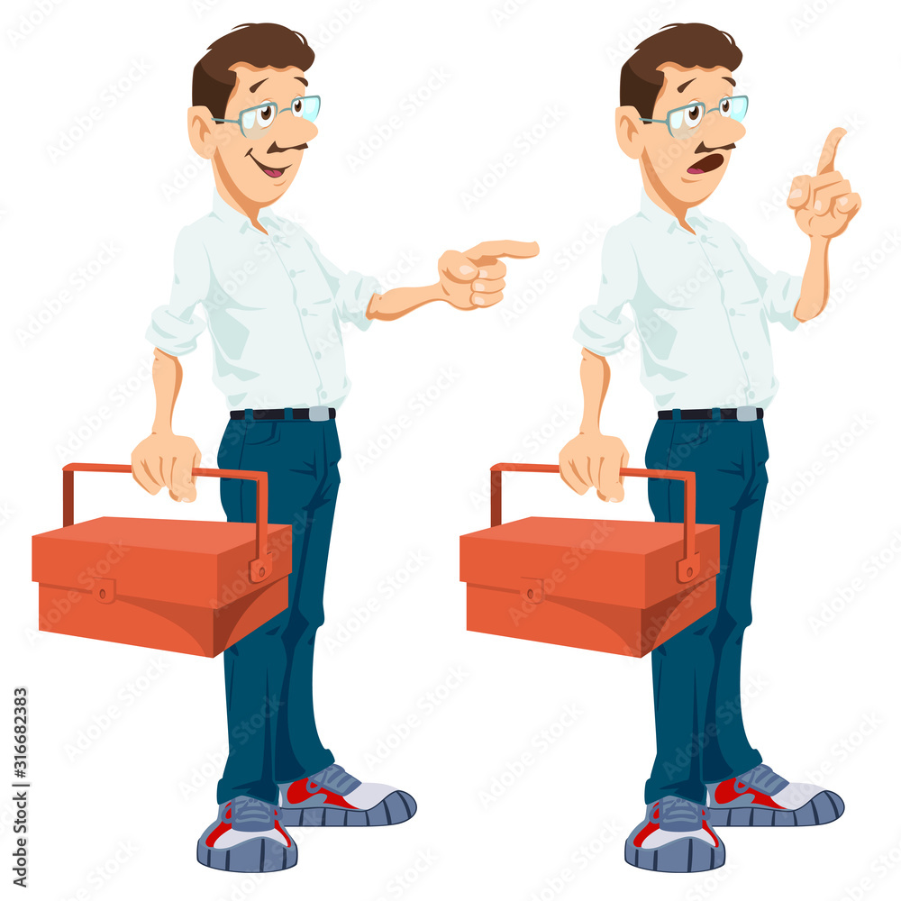Home master with toolbox. Cartoon repairman. Vector. Stock illustration. Home master with toolbox. Cartoon repairman. Vector. Stock illustration.