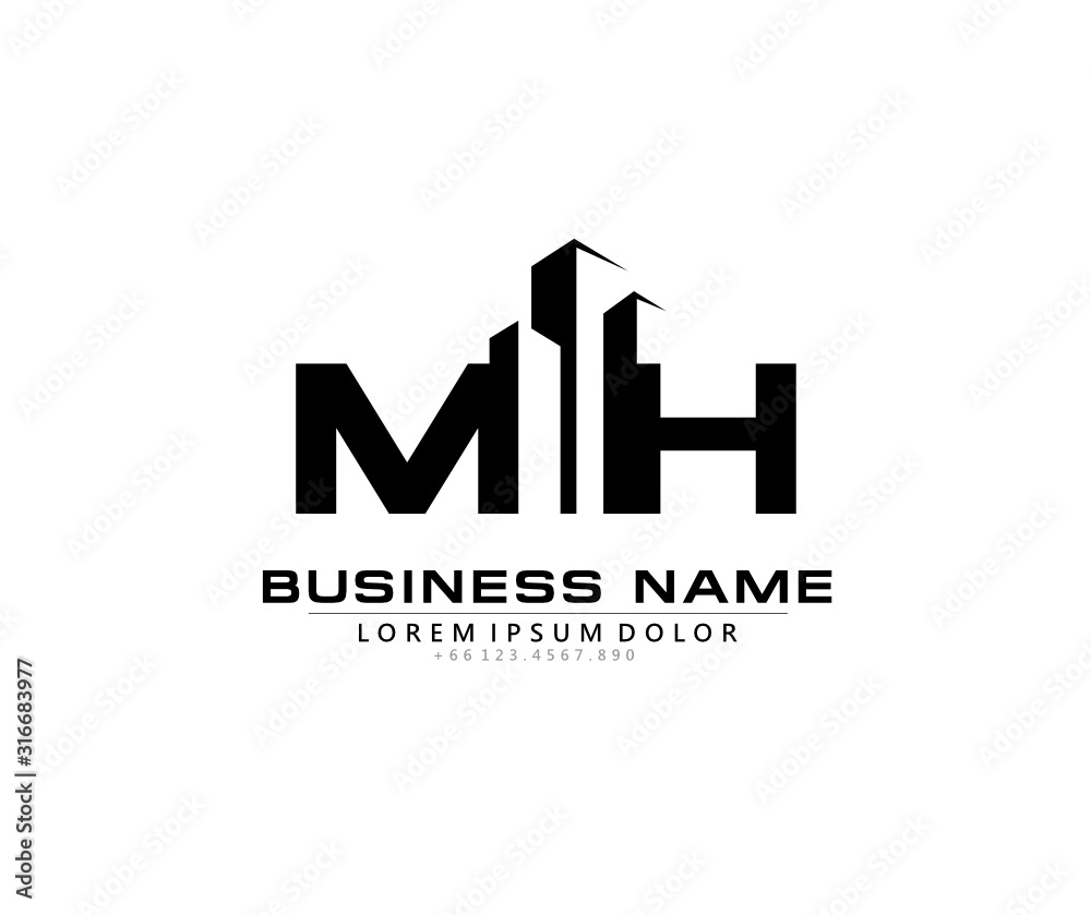 M H MH Initial building logo concept