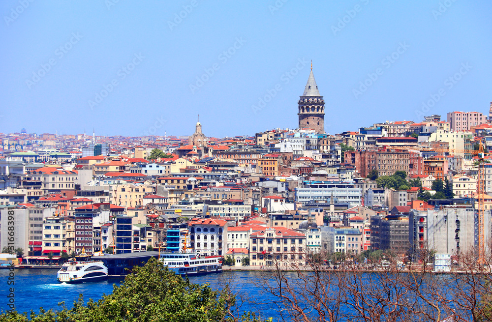View from Topkapi palace on Galata Tower and Beyoglu district, Istanbul, Turkey