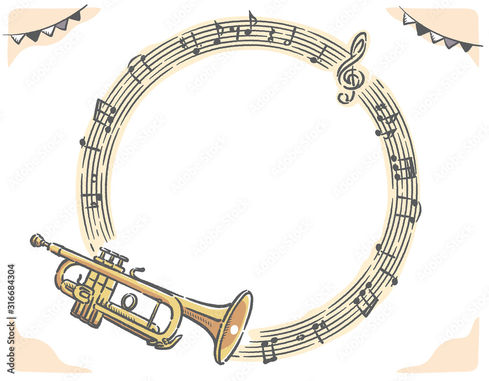 トランペットと楽譜 音符のフレーム素材 Stock Vector Adobe Stock
