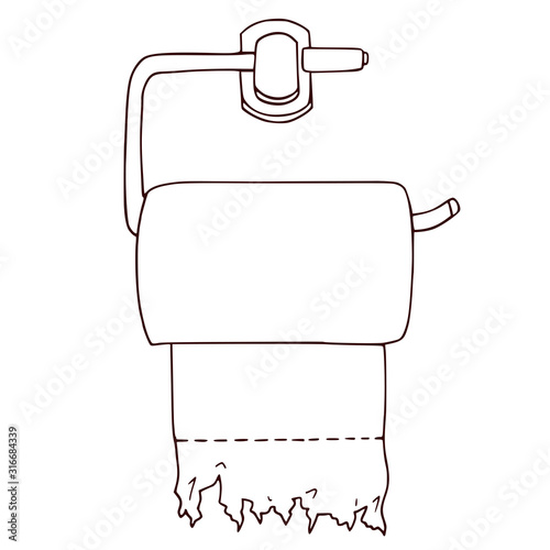 Toilet paper in outline style, vector illustration of lavatory paper isolated on white background
