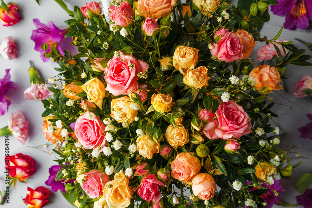 Background of fresh flowers with copy space