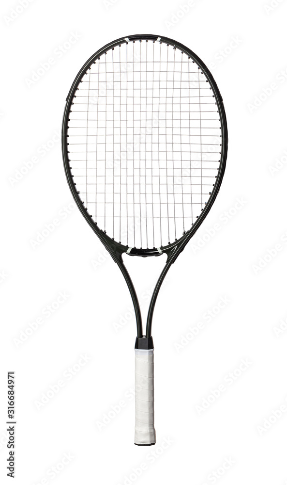 Black tennis racket isolated on white background Black tennis racket isolated on white background