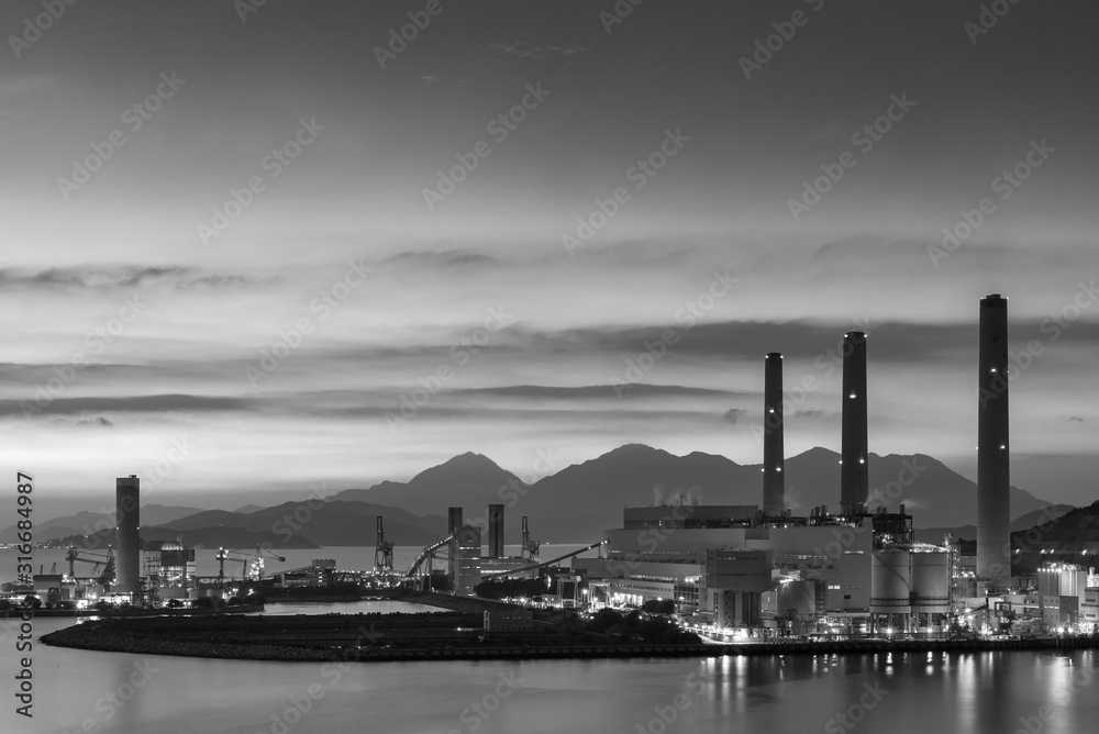 Power plant in Hong Kong city at dusk